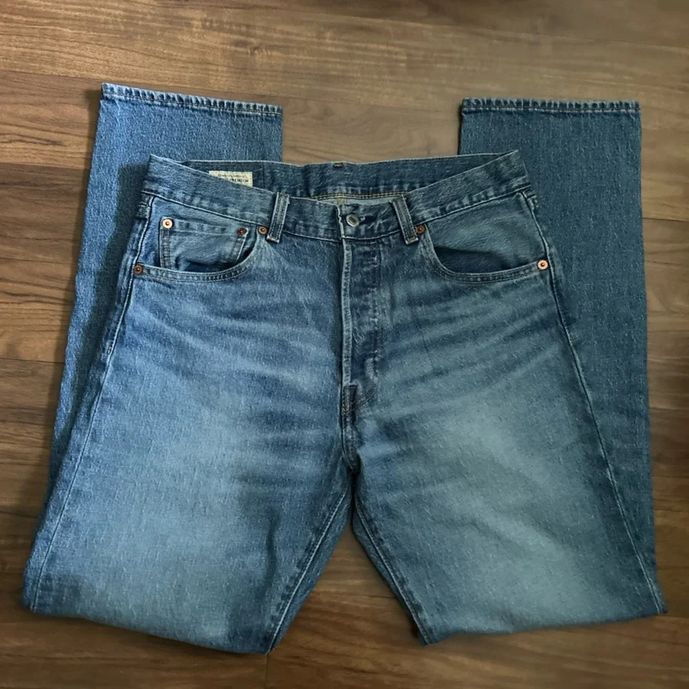 LEVI'S Premium 501 '93 Straight Stretch Blue Jeans Distressed Men' W33 L32
